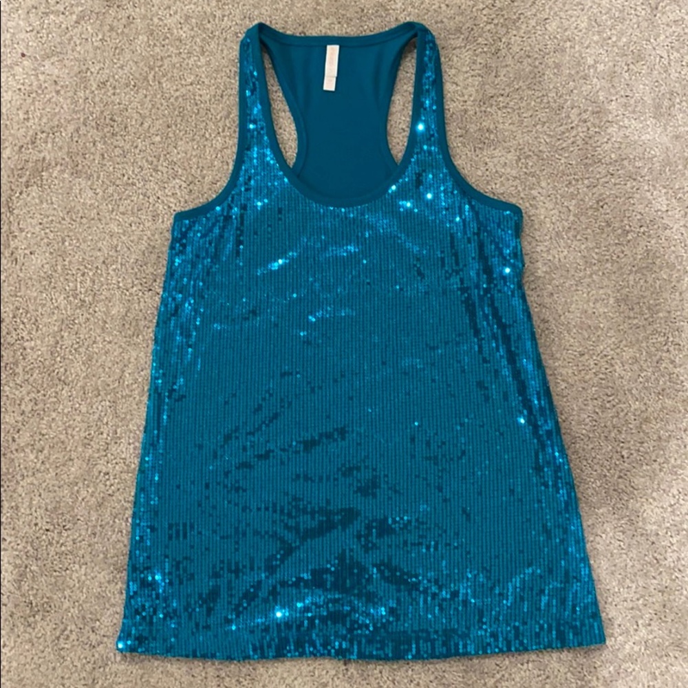 Teal sequin racer back tank top